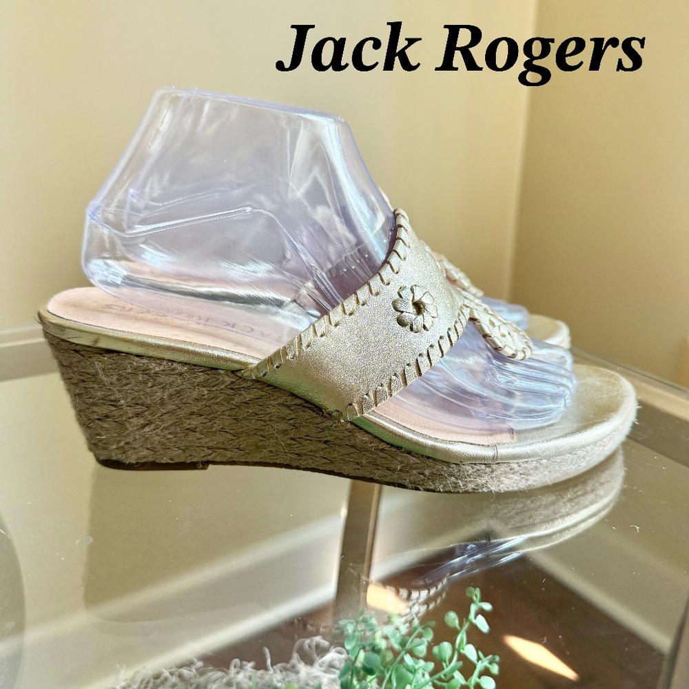 Jack Rogers gold wedge Sandals Size 8 EXCELLENT condition